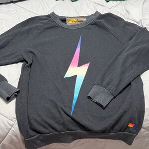 Aviator Nation Black Sweater with Rainbow Lightning